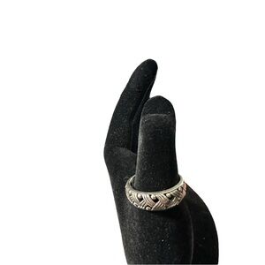 Vtg 925 Mens 7.5mm Open Basket Weave & Beads Dome Sterling Band Ring Size 12 EC